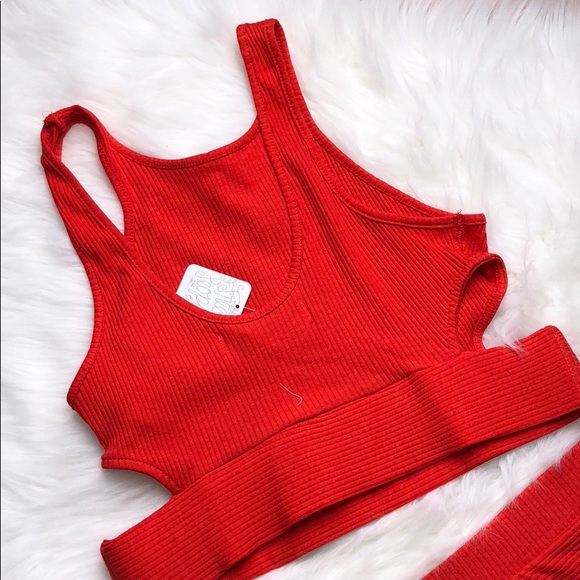 FREE PEOPLE RIBBED TOP SKIRT SET ORANGE - Picture 5 of 7